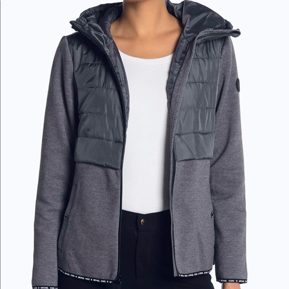 Michael Kors Hooded Quilted Knit Zip Front Jacket - Picture 1 of 8